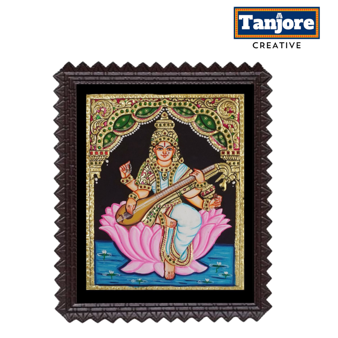 Tanjore Painting: Lotus Saraswathi