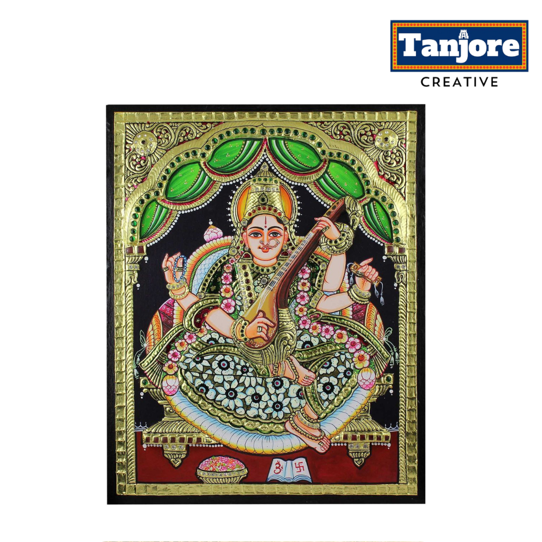 Tanjore Painting: Saraswati Embossed