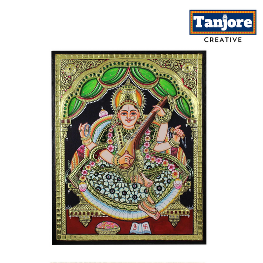 Tanjore Painting: Saraswati Embossed