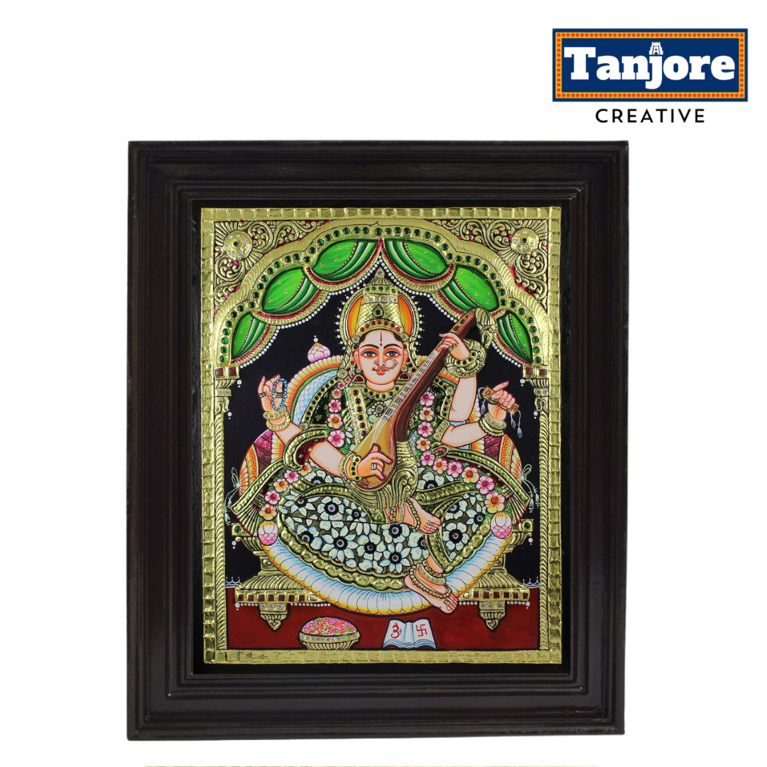 Tanjore Painting: Saraswati Embossed