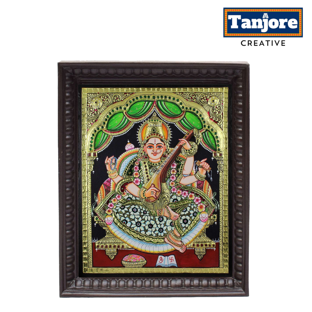 Tanjore Painting: Saraswati Embossed