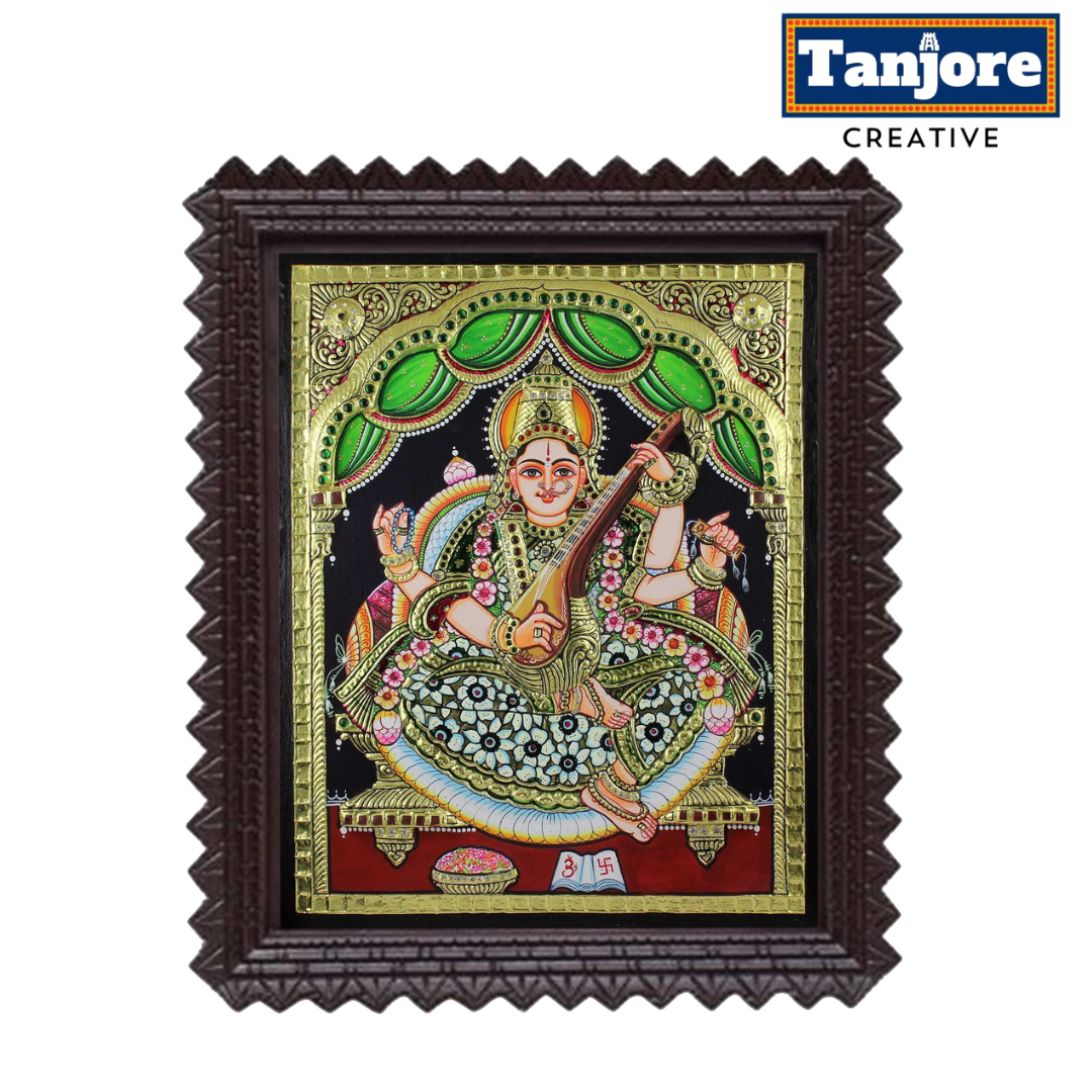 Tanjore Painting: Saraswati Embossed