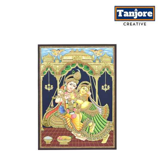 TANJORE PAINTING RADHA KRISHNA WITH ANTIQUE FINISH