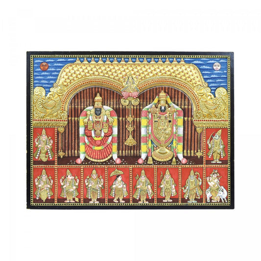 TANJORE ANTIQUE PAINTING BALAJI PADMAVATHY WITH DASAVATHARAM