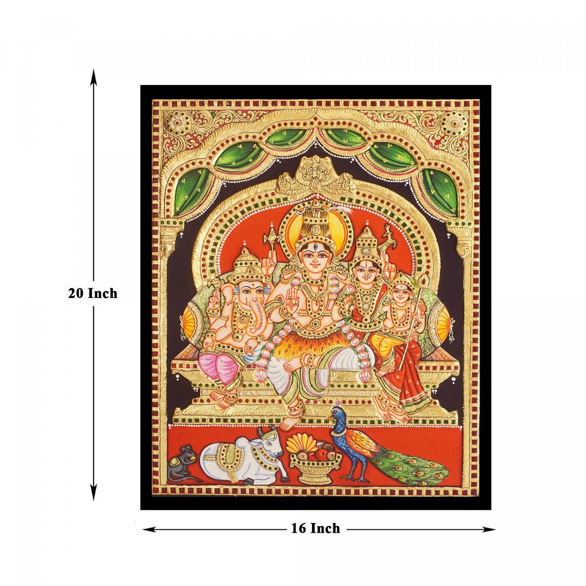 TANJORE PAINTING SHIVA FAMILY 3D EMBOSSED