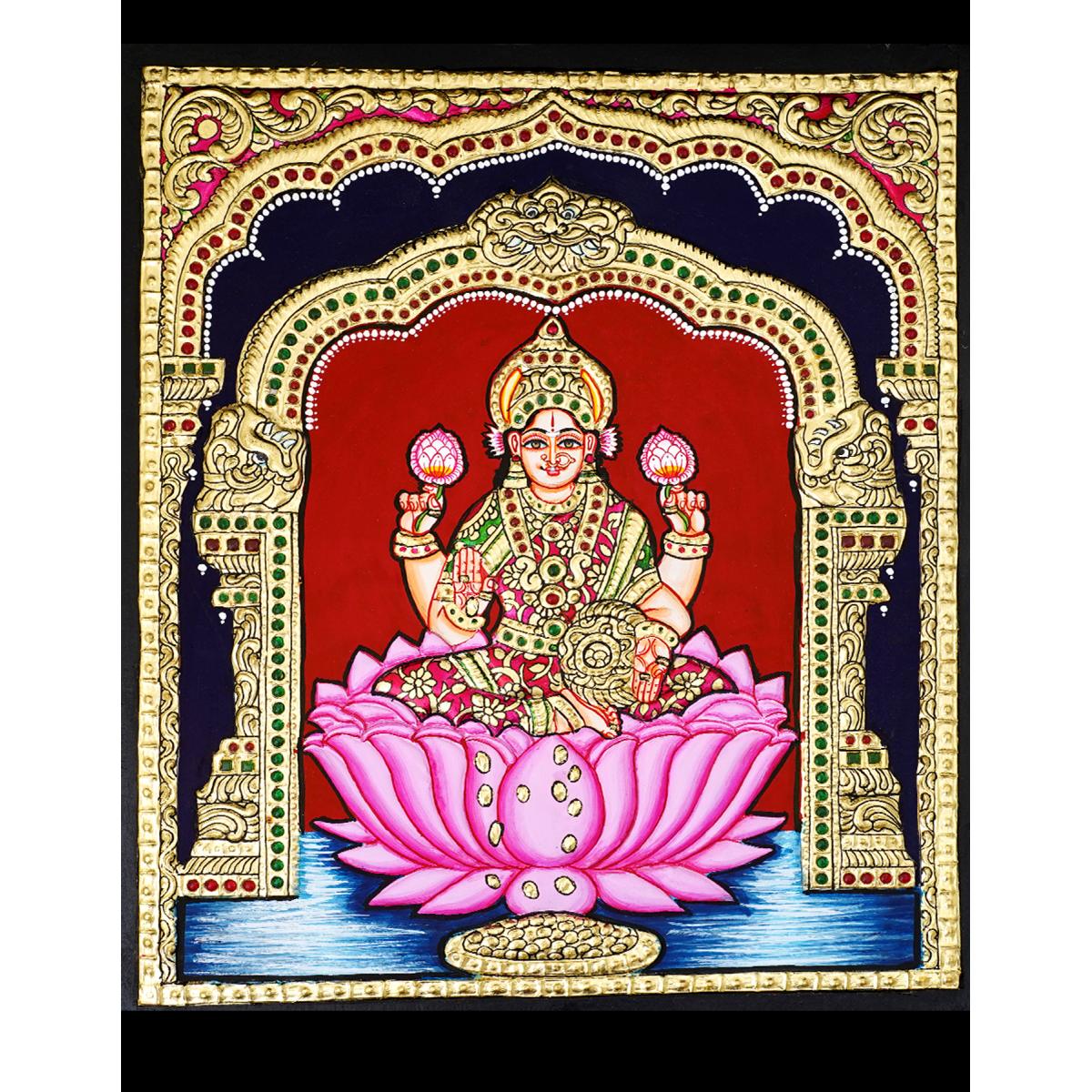 TANJORE PAINTING LOTUS LAKSHMI