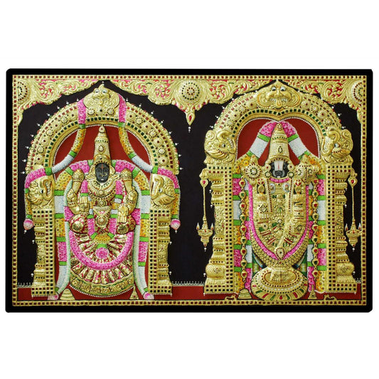 TANJORE PAINTING BALAJI SIDE PADMAVATHI 3D EMBOSSED