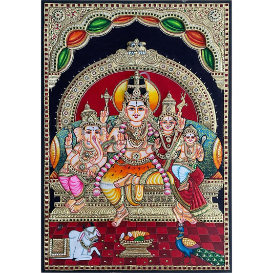 TANJORE PAINTING SHIVA FAMILY 3D EMBOSSED