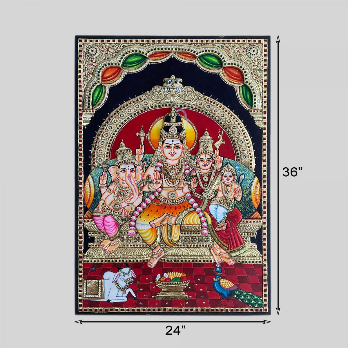 TANJORE PAINTING SHIVA FAMILY 3D EMBOSSED