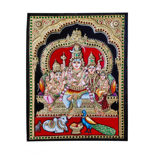 TANJORE PAINTING SHIVA FAMILY 3D EMBOSSED