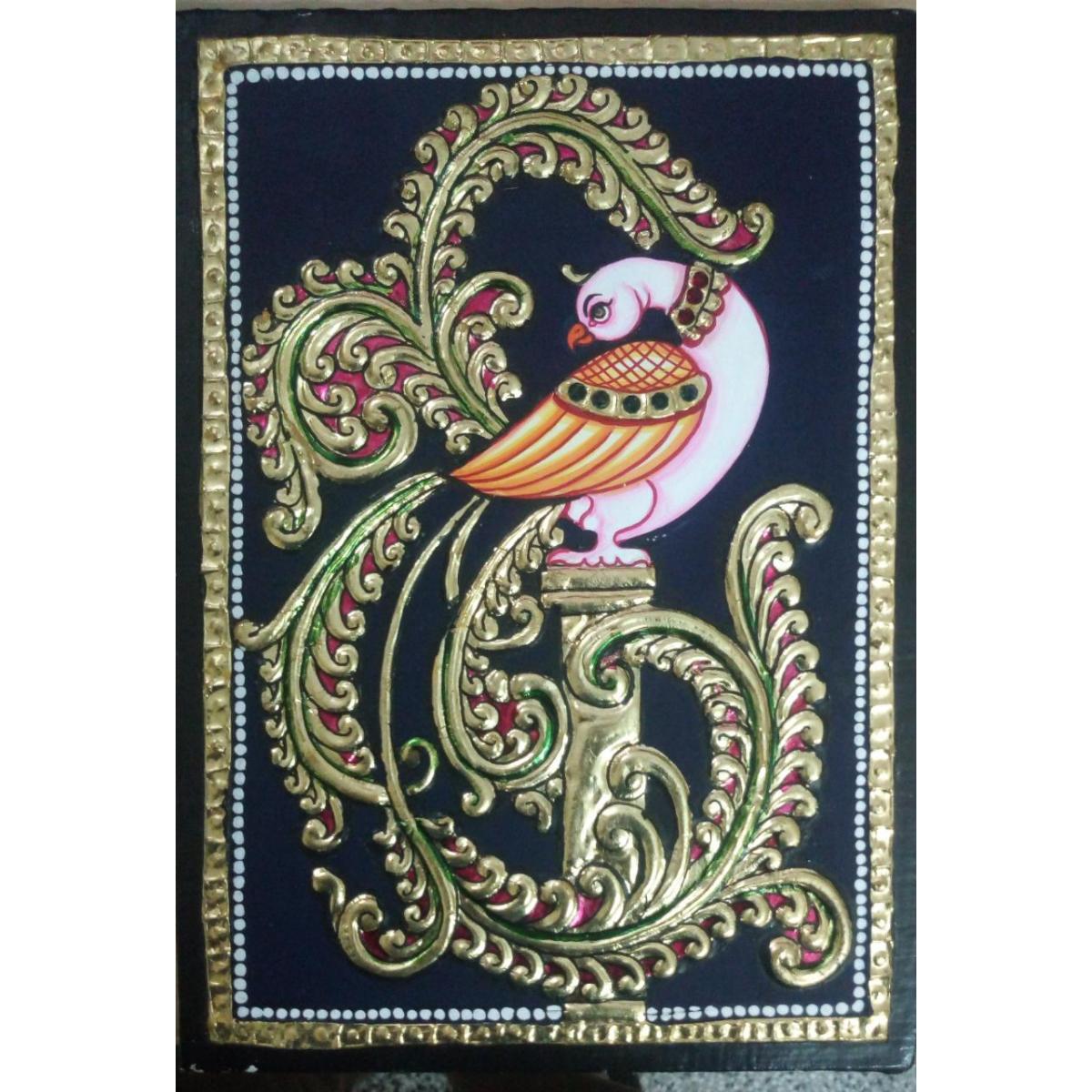 TANJORE PAINTING PEACOCK WITH PILLAR