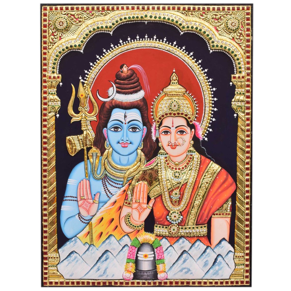 TANJORE PAINTING SHIVA PARVATHI 3F EMBOSED