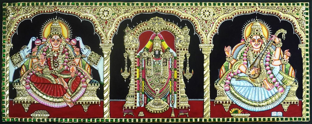 TANJORE PAINTING LAKSHMI BALAJI SARASWATHI