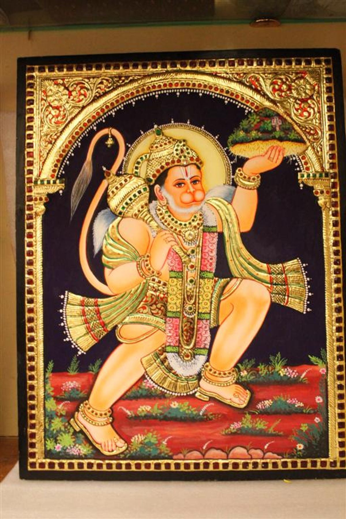 Lord Hanuman With Sanjeevani Tanjore Painting