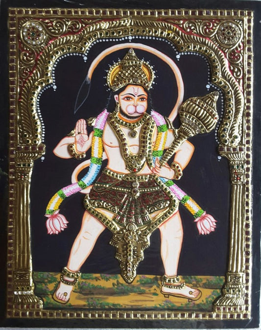 Lord Hanuman Standing Tanjore Painting