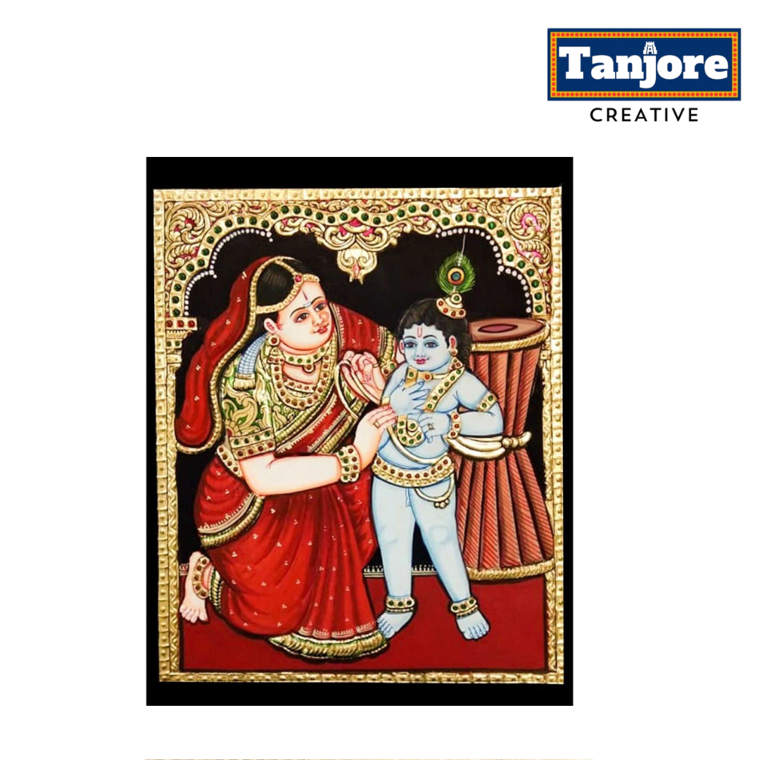 TANJORE PAINTING YASHOTHA KRISHNA WITH URAL