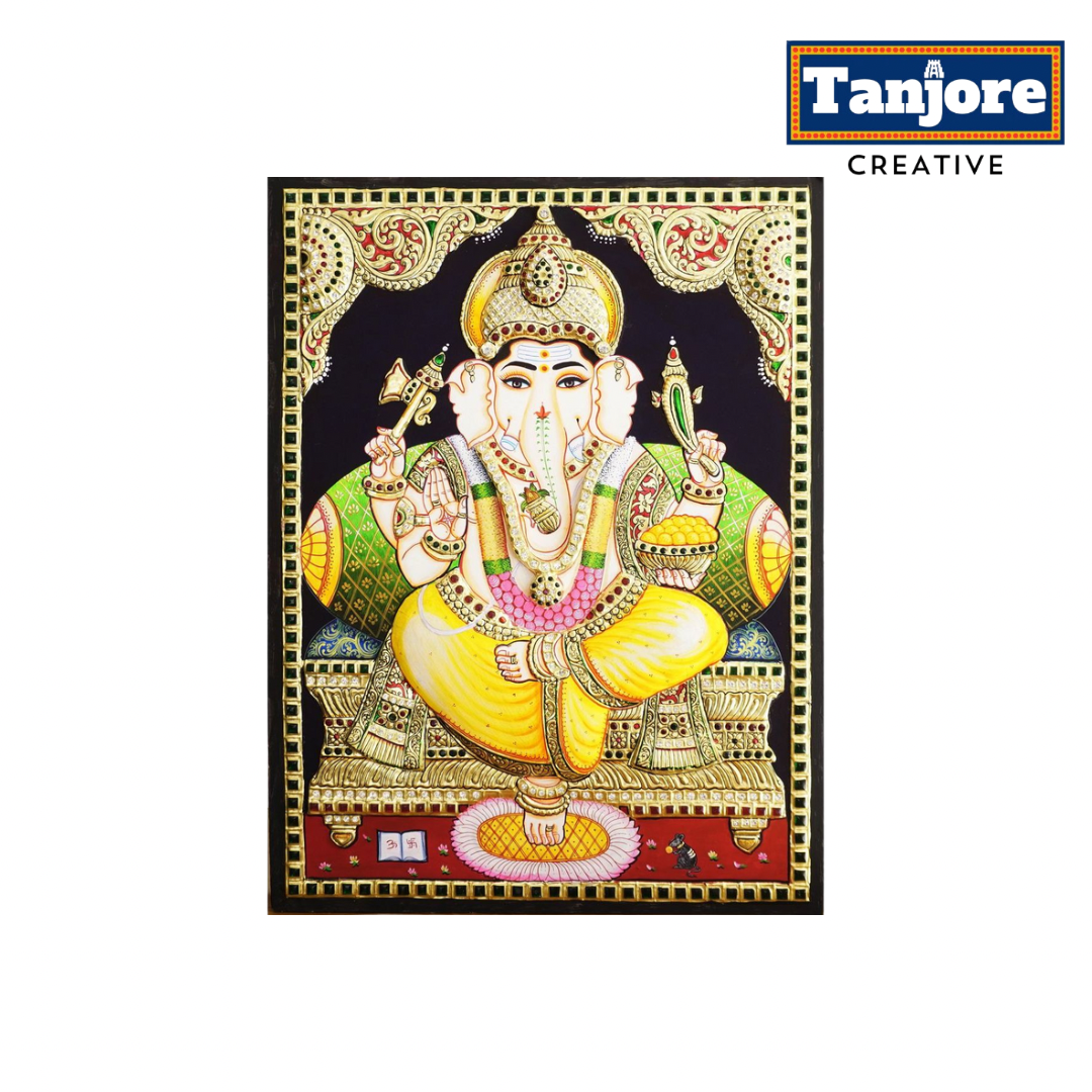 TANJORE PAINTING YELLOW DHOTHI GANESHA